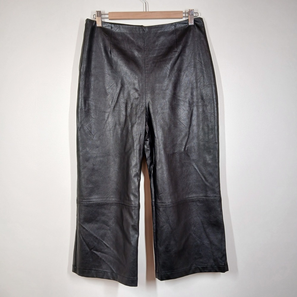 Guess Pants Women 8 Black Faux Leather Wide Leg Streetwear Y2K Edgy